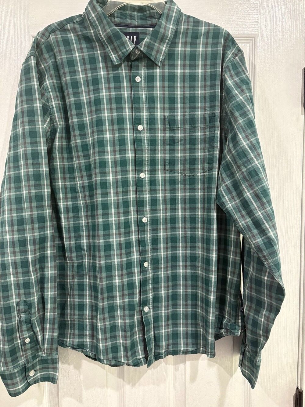 GAP Men’s XXL Green Plaid Stretch Cotton Long Sleeve Button Down Shirt